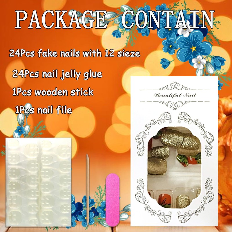 Thanksgiving Press on Square Nails Short Length Glossy Full Cover