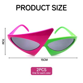 EPCDBBRT 2 Pieces Asymmetrical Contrasting Color Funny Glasses, Rose Red + Green, Red + Black, Retro, Multicolor, Party, Music Festivals, Bars, Dance Parties