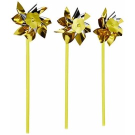 Funiverse Bulk Pack 50 Gold and Silver Two-Tone Pinwheels - 12" tall with 10" Plastic Stem