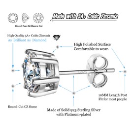 925 Sterling Silver Cubic Zirconia Earrings 3mm-8mm Options 6 Prong Solitaire CZ Stud Earring Hypoallergenic Jewellery (3mm)