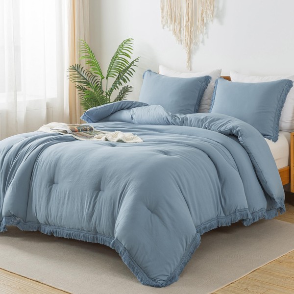 Andency Grayish Blue Comforter Set Full Size, 3 Pieces Boho