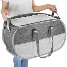 BOSNONA 74L Large Collapsible Laundry Baskets Pop Up Laundry Hamper with Sturdy Zipper Lid Foldable Laundry Hamper for Laundry Room Kids Room (Grey With Zipper)