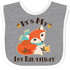 inktastic 1st Birthday Woodland Fox Baby Bib Heather and White 2d46d