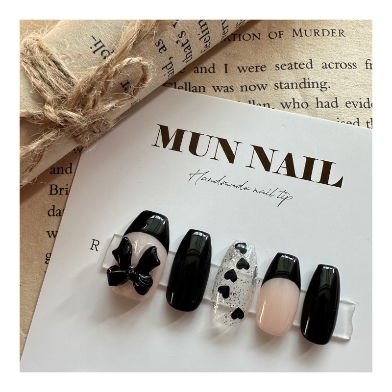 Ribbon Heart Nail Tips - Ballerina / 리본하트 네일팁 -