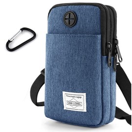 ANGYBEFUN Bolsillo para Celular, Bolso Bandoleras Cruzada Pequeños con Entrada para Auriculares, Ajustable Bolso Bandolera de 3 Capas para Teléfonos Móviles 7.2'', Tarjetas de Crédito (Azul Oscuro)