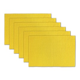 AVKA Studio 100% Cotton Ribbed Placemats - Set of 6-13 x 19 Inches - Yellow - Everyday/Thanksgiving/Fall Thick Construction Fabric Table Mats - Washable Reusable Place Mats