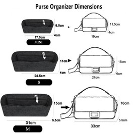 Softened Felt Purse Organizer Insert for Tote, Baguette, Longchamp Handbags Lightweight Bag Organizer with Zipper & Multiple Pockets (Mini,Dark grey)