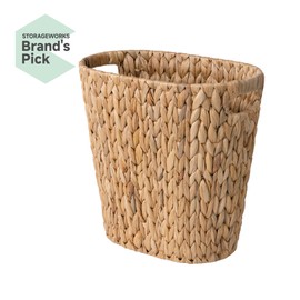 StorageWorks Wicker Waste Basket, Handwoven Water Hyacinth Trash Can with Built-in Handles, Wicker Garbage Can for Bedroom, Bathroom, 1 Pack
