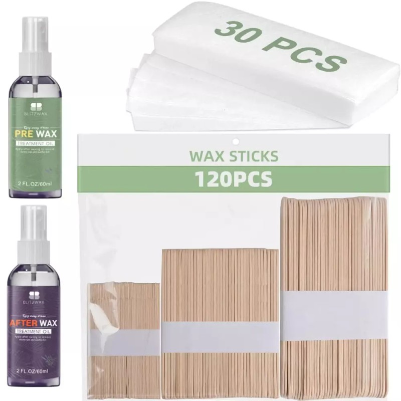 Blitzwax 블리츠왁스 120pcs 하드 왁스 제모용 나무 스틱 키트 얼굴