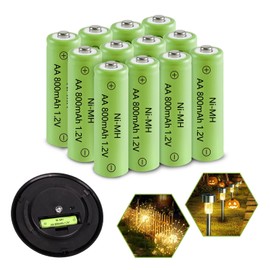 JINTION AA Rechargeable Batteries, Double A 800mAh High Capacity 1.2V Solar Lights Ni-MH Pre-Charged Battery for Solar Lantern, String Lights, Pathway Light (AA-800mAh-12pack)