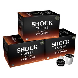 Shock Coffee Extra Strength Cups - Bold all Arabica Med-Dark Roast - Fresh Look - Richer Taste 30 count