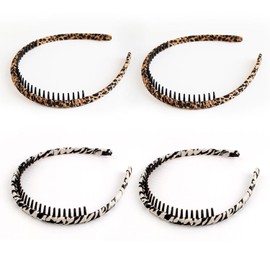 Pack of 4 Fabric Headbands, Non-Slip Headbands, Women's Hair Bands, Fashionable Headbands, Retro Headbands, Leopard Print Headbands, Clothing Accessories