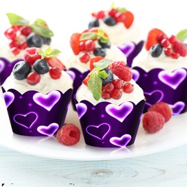 24pcs Purple Heart Dessert Cupcake Wrappers Early 2000s Love HeartRomantic Valentines Day Theme Decor Supplies Happy Birthday Wedding Anniversary Party Baking Wrapping Decoration