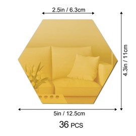 RW-103 36 PCS Acrylic Mirror Wall Stickers Hexagon Mirror Wall Decals DIY Removable 3D Geometric Hexagon Mirror Art Setting Wall Decor for Bedroom Living Room Office Kitchen Home Decoration (Gold)