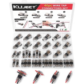 Kuject 40pc Low Voltage Wire Connectors Set, T Tap 3 Way 2 Pins 1 Pin Splice Wire Connectors 2 Way 2 Pins 1 Pin, Quick Solderless Wire Connector for Automotive, Led Strip, Landscaping, 18-24AWG