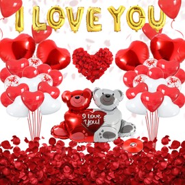 DUGEHO Love Balloons Red Set of 35, Confetti Balloons, 1000 Pieces Rose Petals, Romantic Decoration, Decoration for Romantic Atmosphere, Marriage Proposal, Valentine's Day Decoration Wedding