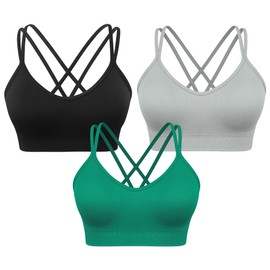 VEQKING Women Sports Bras Pack Crisscross Back Comfort Wirefree Seamless Padded Yoga Bra with Removable Cups