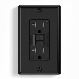 ELEGRP GFCI Outlet 20 Amp, Self-Test GFI Electrical Outlet with Narrow Design, Tamper Resistant GFCI Receptacle with LED Indicator, UL Listed, Black, Wall Plate Included, 1 Pack