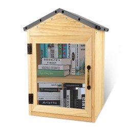 Outdoor Library Box Literature Exchange Box Outdoor Book Storage Little Wood Cabinet for DIY, Neighborhoods Community and Schools Sharing Books, Literature and Newspapers（A）