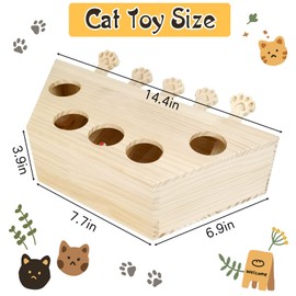 kathson Cat Enrichment Toys for Indoor Cats, Solid Wood Kitten Whack A Mole Interactive Box Catch Mice Game Cat Puzzle Toy for All Ages Cats Kittens Exercise Puzzle Relieve Boredom