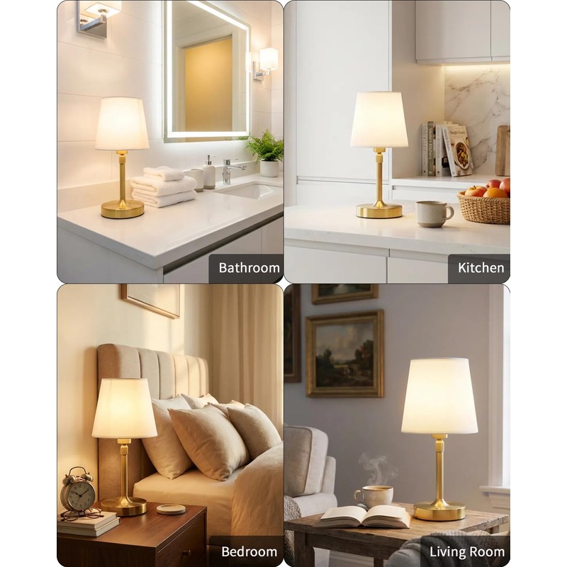 Cordless Table Lamp Rechargeable Touch Gold Mini Small Lamp Adjustable
