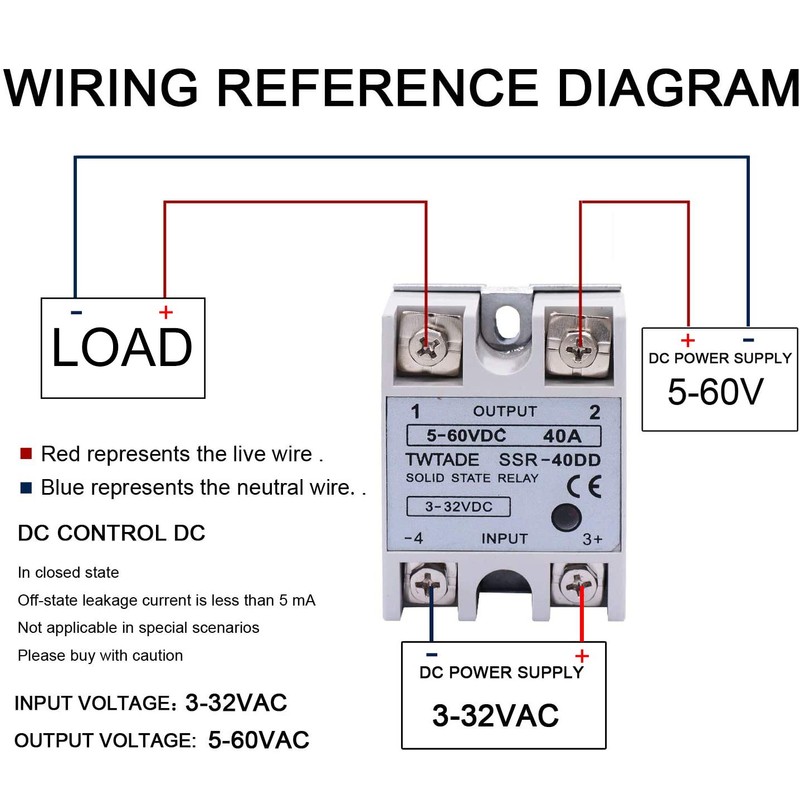 TWTADE SSR-40 DD 40A DC 3-32V to DC 5-60V SSR