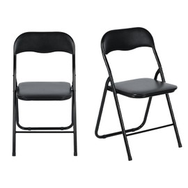 Homy Casa Folding Chairs with Padded Cushion, Comfortable Stackable Chairs with Durable Steel Frame for Home, Office, Party, Conference, Indoor & Outdoor Events, Space-Saving Design, Black (2-Pack)