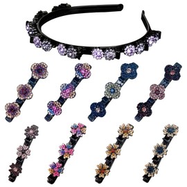 AVCXEC 9 x Hummingbird Hair Clip with Crystal Flower, Rhinestone Hair Clip, Women's Hummingbird, Double Layer Hair Clip, Glitter, Four Leaf Hair Pin, Braided Hair Clip, Glitter Crystal Flower