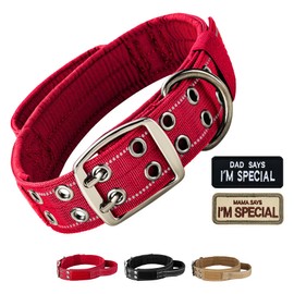 Annchwool Tactical Dog Collar for Medium and Large Dog,Adjustable Military Dog Collar with Soft Padded Handle,Heavy Duty Double Buckle Design(Red,XL)