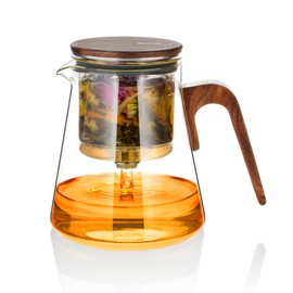 ZENS Magnetic Tea Pot, Enchanted Glass Teapot with Infuser and Magnetic Suction Lid for Mess-Free Loose Tea Diffusers, Walnut Wood Handle, Tea Lovers Gifts