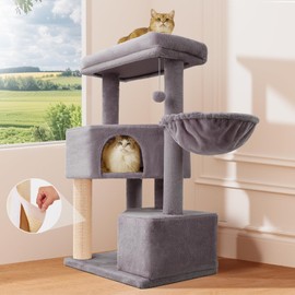 Gardner Pet 41" Tall Cat Tree for Large Cats, Heavy Duty Cat Tower with 3.2in Posts & Washable Top Perches, Space-Saving Cat Furniture with Replaceable Natural Sisal for Apartments, Easy to Assembly