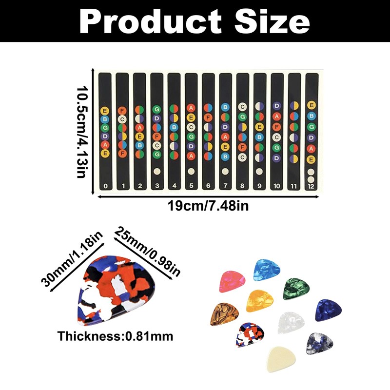 4 Sheets Guitar Fretboard Stickers, Color Coded Note Decals Frets