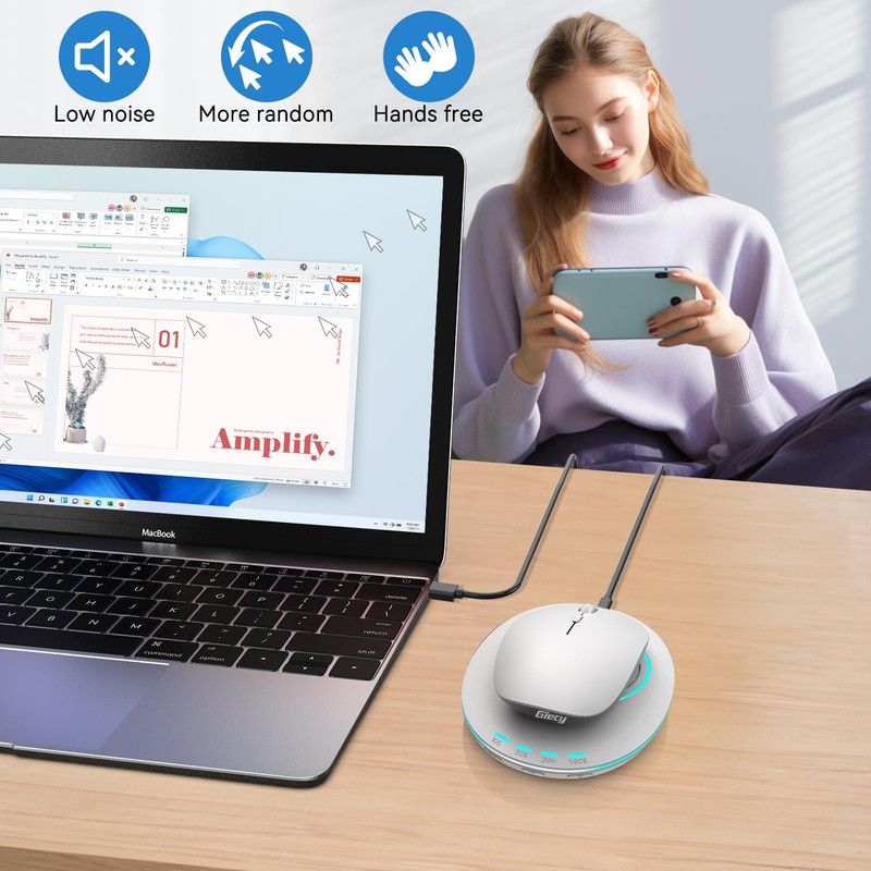 Giecy Mouse Jiggler with Timer Breathing Light, Undetectable Driver-Free Mover