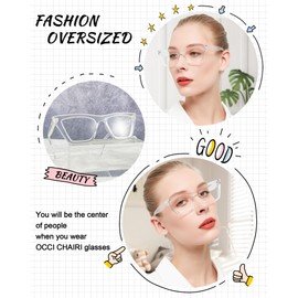 OCCI CHIARI Oversized Womens Reading Glasses(1.25 Clean) Retro Cat Eye Readers(1.0 1.25 1.5 1.75 2.0 2.25 2.5 2.75 3.0 3.5 4.0 5.0 6.0)