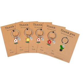 Auony 5pcs Teacher Appreciation Keychain Gifts in Bulk, Thank You for Helping Me Grow Keychain Flower Cactus Appreciation Gift for Teacher Mom Colleague