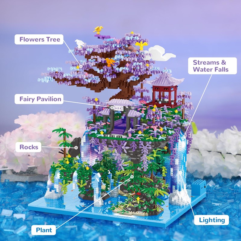 NEWABWN Chinese Moon Palace Pavilion Building Blocks Set - Micro