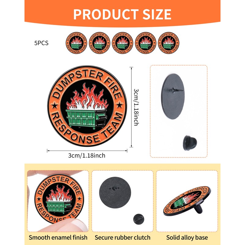 5 Pack Dumpster Fire Response Team Enamel Pins Set