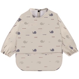AOOTE Baby Bib with Long Sleeves, Bib with Sleeves, Baby Measuring Proof, Soft and Skin-friendly Material, Bib for Breastfeeding, Crafts, Painting, Painting, Playing from 6 Months to 12 Months, Whales
