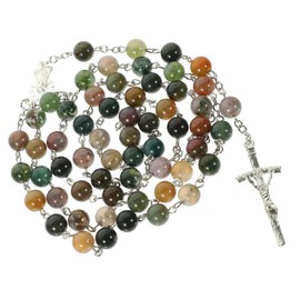 FUNOMOCYA Agate Cross Pendant Necklace for Men and Women Religious Jewelry Rosary Beads Lightweight Natural Crucifix Chain for Stylish Outfits and
