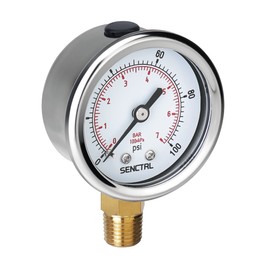 SENCTRL 100 Psi Lead-Free Pressure Gauge, 2" Dial, 1/4 NPT Lower Mount, Waterproof, Stainless Steel Case, for Home Potable Water Tank, Well Pump, RV Regulator, Espresso, Pool Filter Test