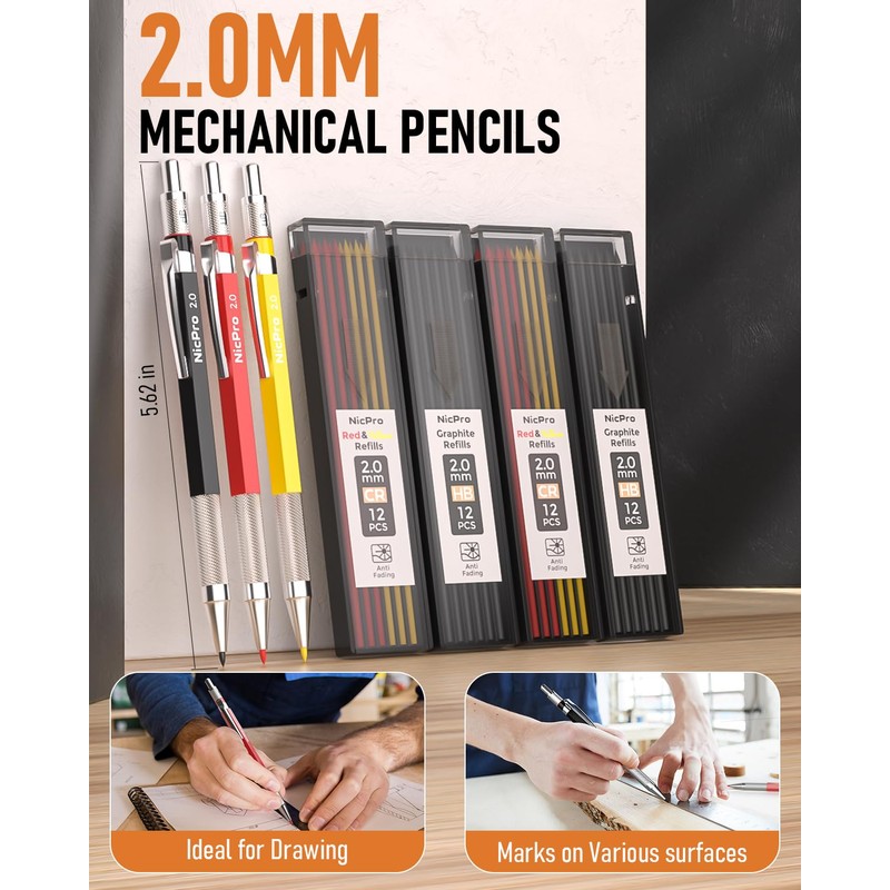 Nicpro 28 Pack Carpenter Pencil Set with Sharpener, Mechanical Carpenter