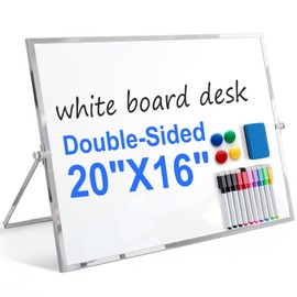 Lincia 16x20inch Desktop Portable Dry Erase White Board, Magnetic Double Sided with Stand, 10 Markers 1 Eraser 4 Magnetic Buckles, for Memo to Do List (Suitable for People Aged 14 and Above)(White)