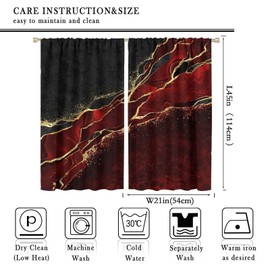Red Marble Curtains,Abstract Burgundy Maroon Marble Gold Veins Window Drapes,Modern Luxury Art Black Vintage Black Ink Texture Print Window Treatments for Bedroom Living Room 42x45 Inch
