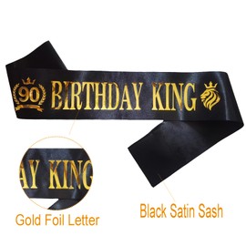 PANBINN 90th Birthday King Sash, Satin Black Birthday Sash for Men Funny 90th Birthday Party Decorations Gifts Favors