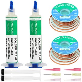 TANG HONG TH-652 Clear Solder Flux & TH-2530 Solder Wick,10CC No Clean Soldering Flux (2 Pack),10 Ft Desoldering Wick Braid (2 Pack),Widely Used For Various Electronic Component Repair And Desoldering