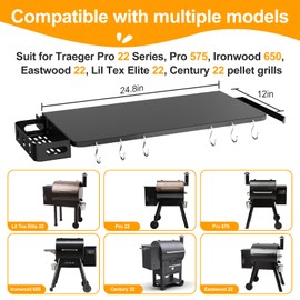 Smoker Grill Accessories - Folding Shelf for Traeger Pro 22, Pro 575, Ironwood 650, Pellet Grill Accessories for Traeger Pellet Grills, All Steel Folding Shelves for Traeger 575 & 22, Black, 25" x 12"