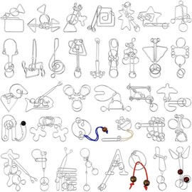 Yilloog Metal Brain Teaser Puzzles Set of 36 with Pouch, Steel IQ Games Physics Mind Metal Puzzles for Adults Basket Stocking Stuffers for Adults Challenge Gifts(Large High Difficulty)