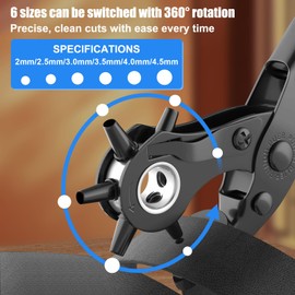 Diyife Belt Hole Puncher, [with Rotatable Punching Head], Hole Punch with Adjustable Hole Size, Equipped with Ruler, Extra Plate, Screwdriver. Suitable for Belts, Cards, Rubber, Paper [Blue]