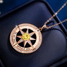 BELLNA S925 Necklace Birthstone Compass Gift for Women Jewelry Sterling Silver Necklace for Wife Wedding Anniversary Girlfriend Birthday Gifts for Her Valentines Day Mom Mothers Day (Rose Gold Nov)
