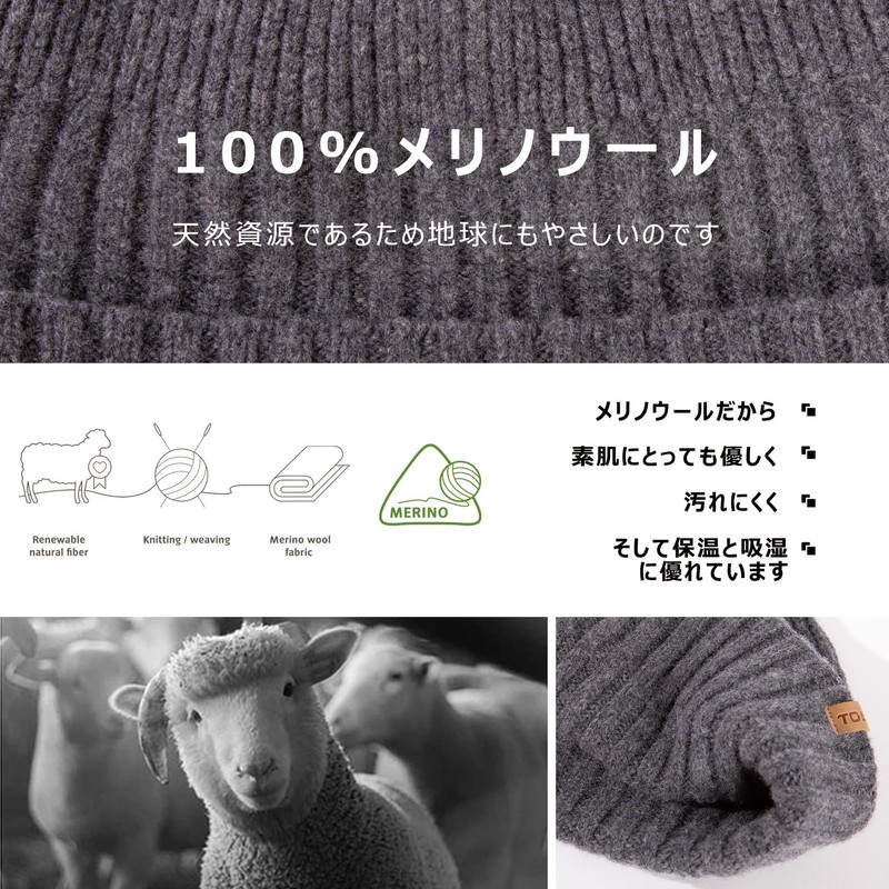TOP-EX Men's Knit Hat, 100% Merino Wool Hat, Knit Cap,